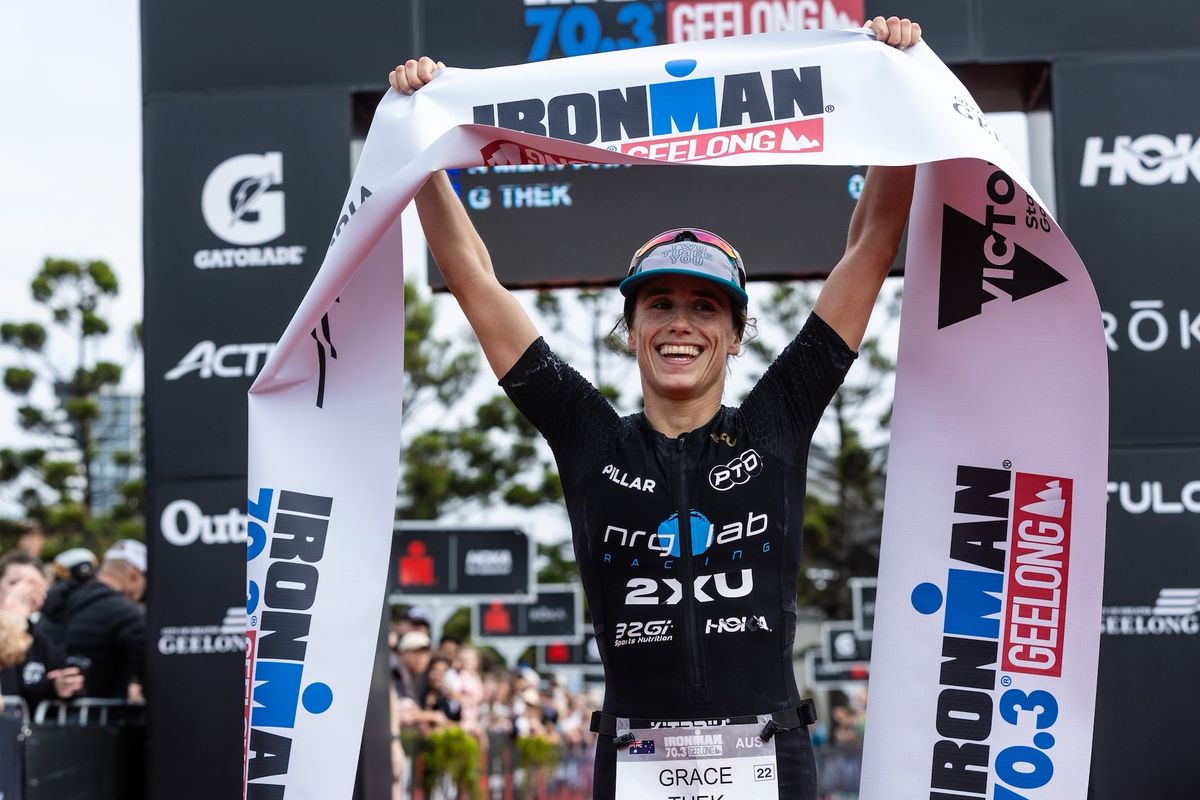 Melbourne's Grace Thek claims victory at Ironman 70.3 Geelong  after five years of podium finishes