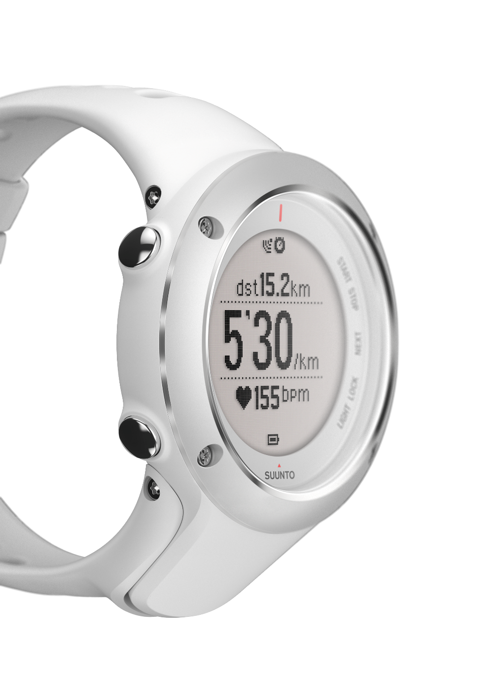 New white Suunto GPS watch for athletes with an improved fit for women