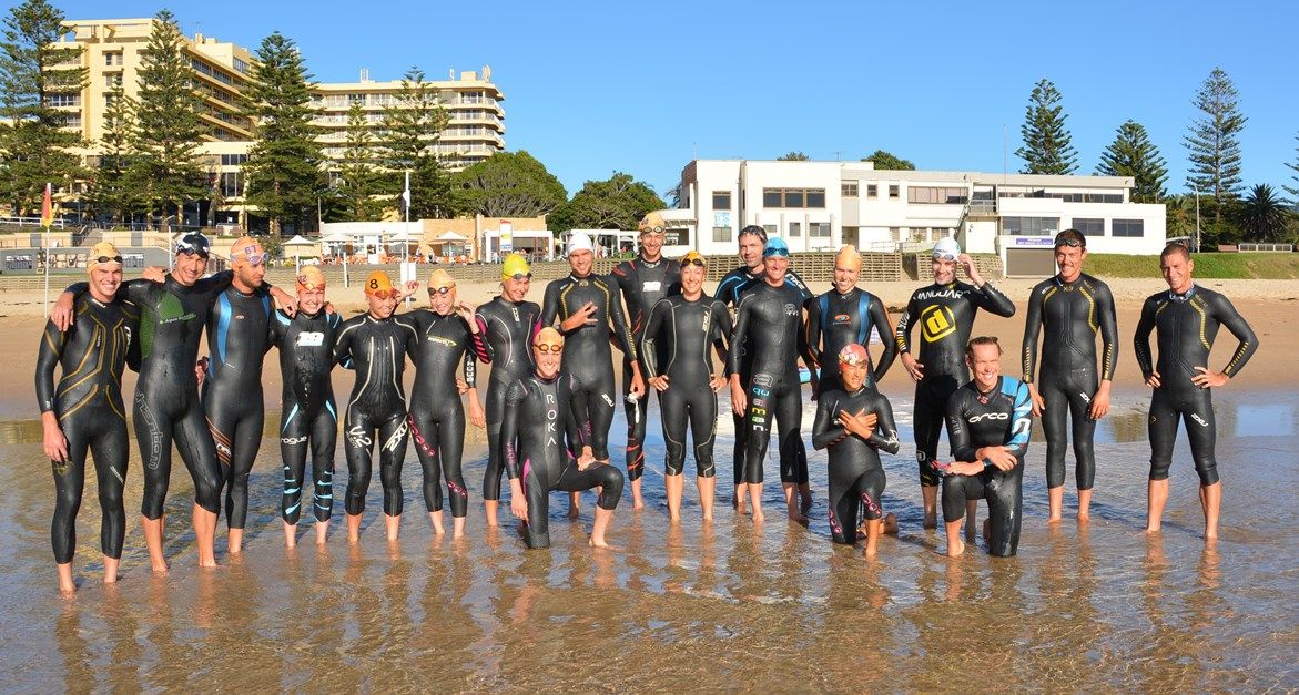 Wollongong Wizards ITU training squad shows the Bondi Rescue triathletes how to swim