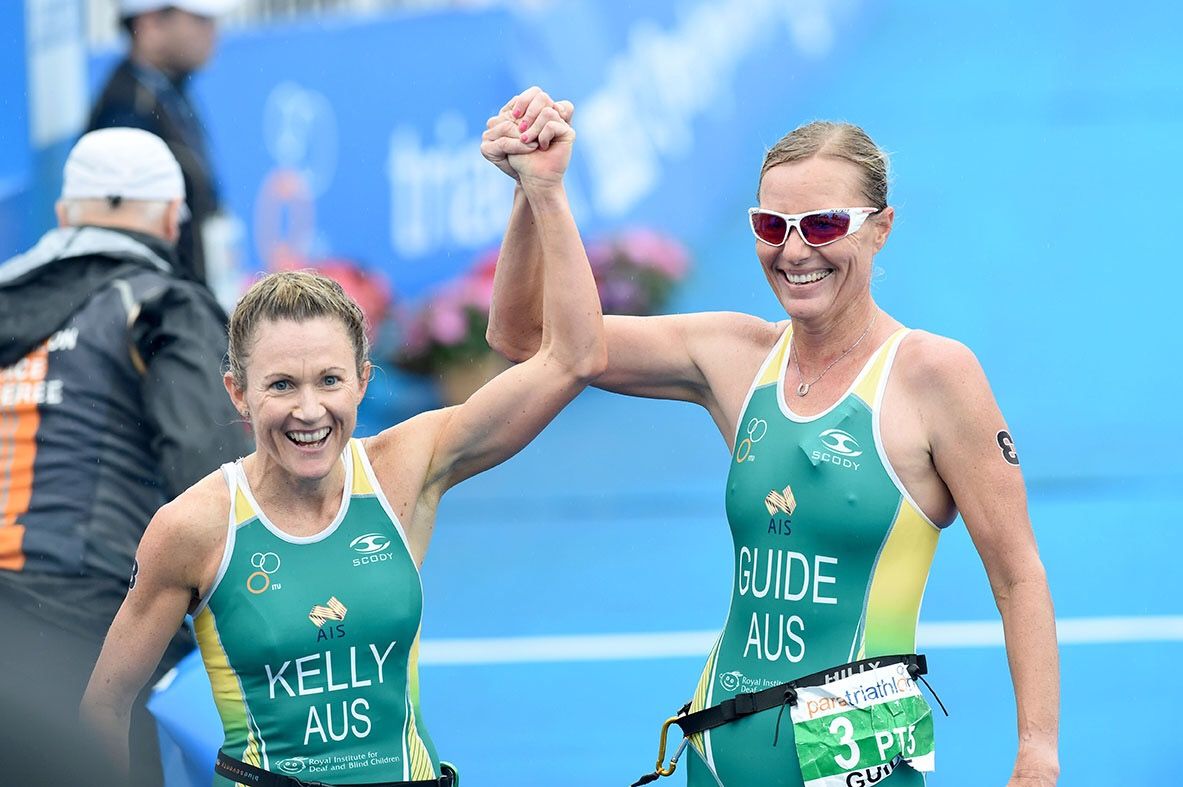 Paratriathlete Katie Kelly and guide Michellie Jones in tandem in Italy