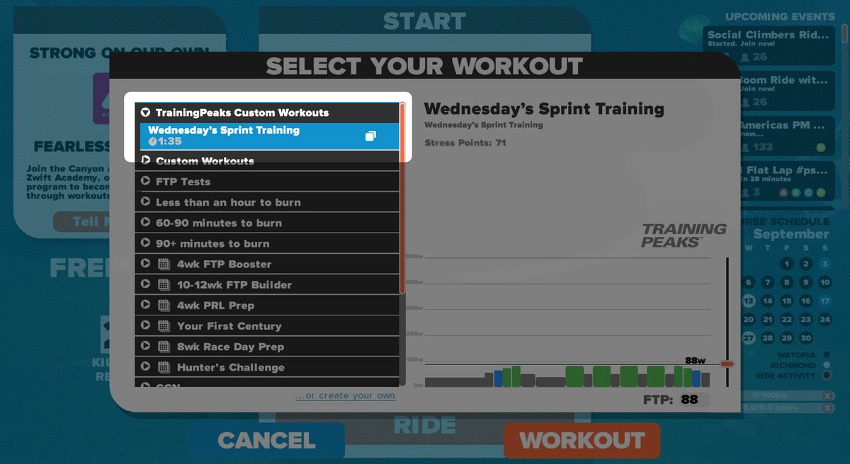 Do Your TrainingPeaks workouts in Zwift