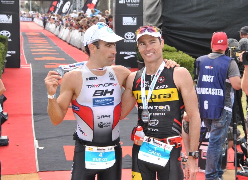 There was a lot of mutual respect and the finishline. Eneko Llanos and Craig Alexander at Ironman Melbourne 2013