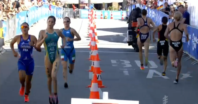 Ashleigh Gentle in action during the Team Triathlon