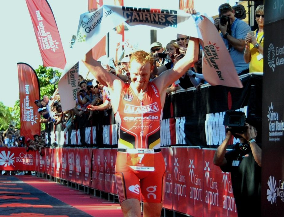 David Dellow celebrating his first IM victory in Cairns
