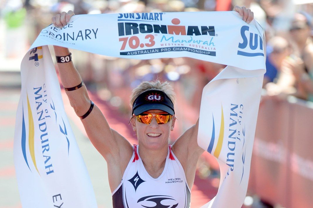 Melissa HAUSCHILDT, winner, Ironman 70.3 Ironman Triathlon, Mandurah, West Australia. Sunday November 10 2013. Pic Credit: Delly Carr / IM Media. Pic Credit mandatory for free usage.