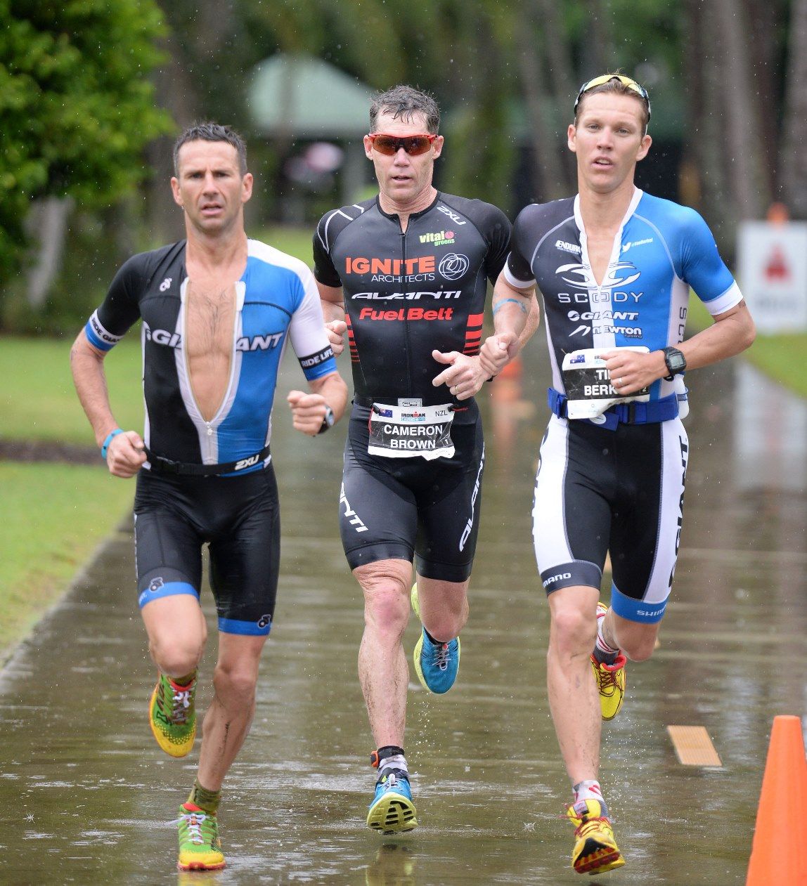 The three leaders on to the run - Photo Credit: Delly Carr / Ironman.com