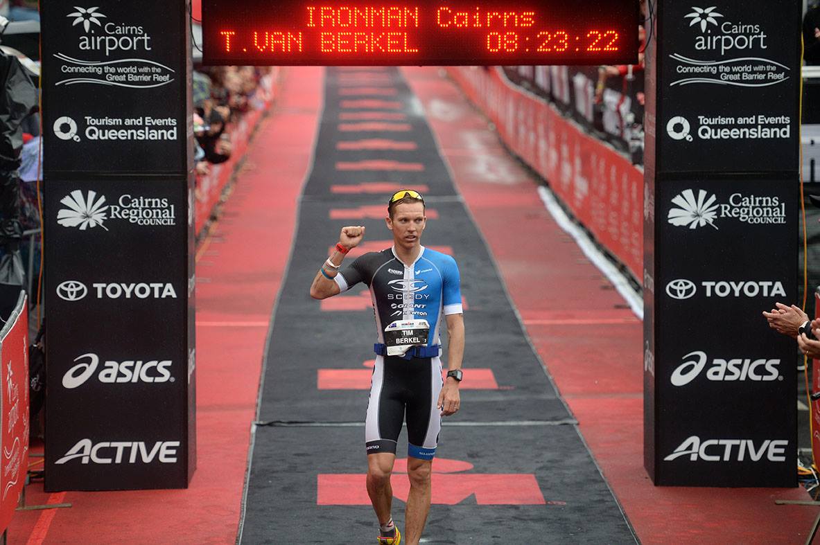 Tim Berkel crosses for 2nd overall - Photo Credit: Delly Carr / Ironman